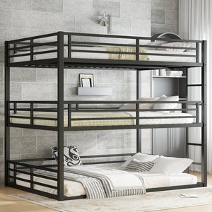English Elm Queen Metal Triple Bunk Bed - Space-Saving, Heavy-Duty Design With Safety Guardrails For Comfort W1580S00145-GIGA