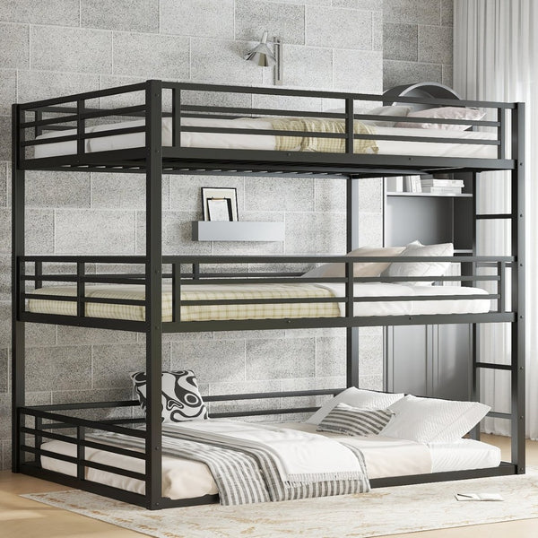 English Elm Queen Metal Triple Bunk Bed - Space-Saving, Heavy-Duty Design With Safety Guardrails For Comfort W1580S00145-GIGA