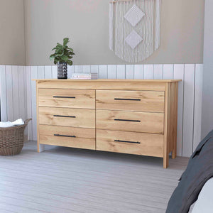 English Elm Luxor Six Drawer Double Dresser – Multicolor Particle Board, Modern Minimalist Design, Sturdy Elevated Base B128S00100