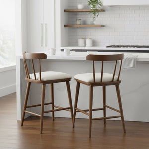 English Elm Christopher Knight Home® - Olivia Windsor-Style Upholstered Counter Stools, Set Of 2, Walnut Finish & Beige Fabric For Timeless Charm N775P346246W