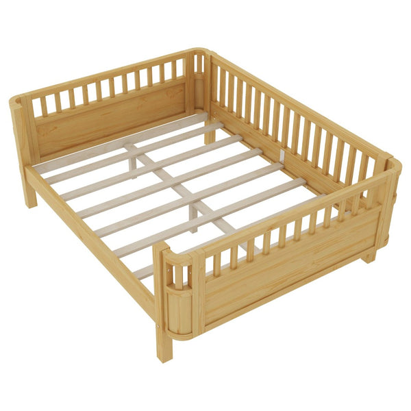 English Elm Twin Kids Platform Bed Solid Pine White Finish with Storage Drawers and Safety Rails Natural W2593P409119