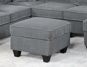 English Elm Dark Corduroy U-shaped Sectional Set with Usb Charging Ottoman and Plush Cushions Fog B011S02190