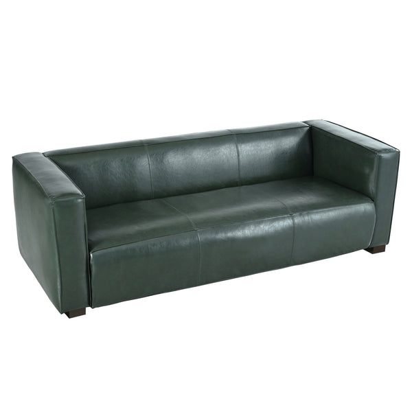 English Elm Christopher Knight Home® - 3 Seater Sofa Green PU Upholstered Tuxedo Design with Birch Wood Legs — Contemporary Comfort, 66.25"L N770P271853G