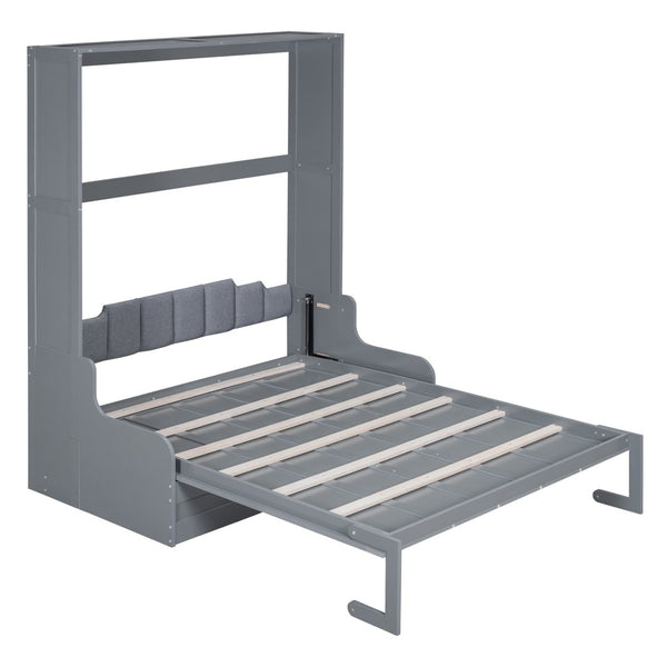 English Elm Queen Murphy Wall Bed with Integrated Chair Espresso Cabinet for Studio Apartments Gray LP000791AAE-3
