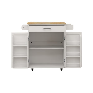 English Elm Kitchen island rolling trolley cart with drawer, doors, adjustable shelves, towel & spice rack, white - durable UV finish, 80 lb load capacity, easy assembly W282P163314