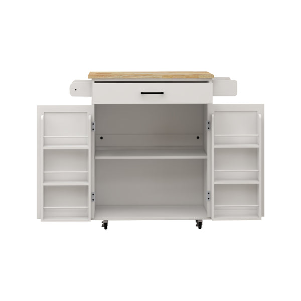 English Elm Kitchen island rolling trolley cart with drawer, doors, adjustable shelves, towel & spice rack, white - durable UV finish, 80 lb load capacity, easy assembly W282P163314