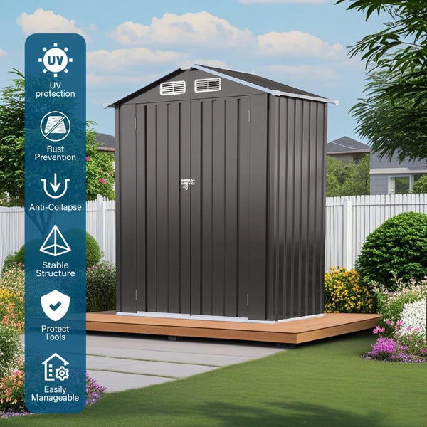 English Elm 5x3 Ft Galvanized Steel Outdoor Storage Shed with Peaked Roof and Lockable Door W3213P309352