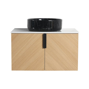 English Elm 30" Bathroom Vanity With Wall-Mounted Design, Ceramic Vessel Sink & Soft-Close Doors For Modern Homes W999S00447