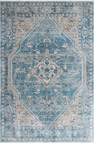 Unique Loom Newport Ochre Machine Made Border Rug Blue, Light Brown/Light Blue 6' 1" x 9' 2"