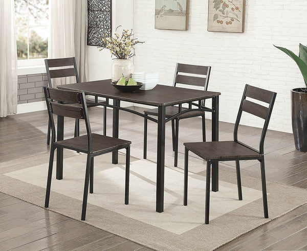 English Elm Simple Industrial Metal Frame 5pc Dining Set with Weathered Wood Top and Comfortable Side Chairs Antique brown,Black 46 L x 30 W x 5 H B011P320849