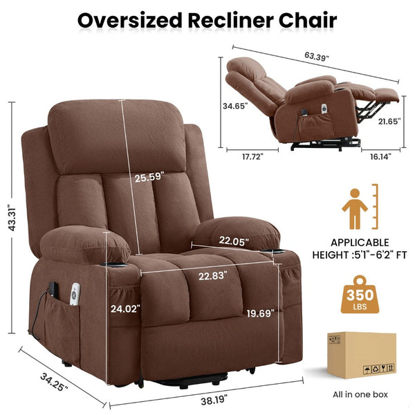 English Elm Power Lift Fabric Recliner with Heat Massage Usb Port and Remote for Seniors W1521P458854