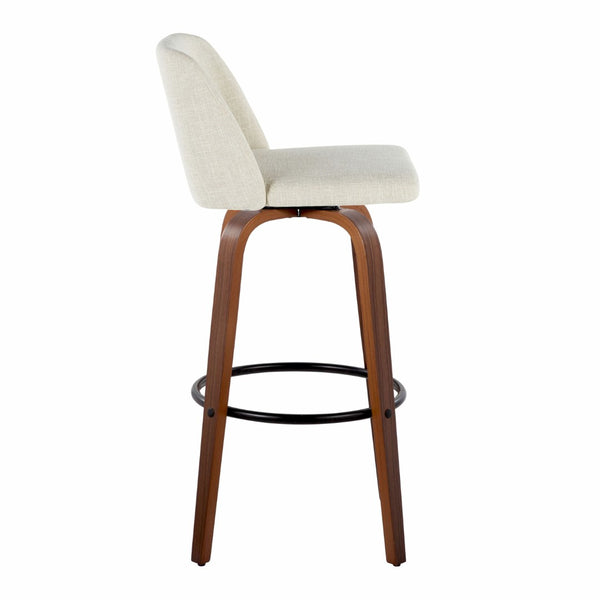 English Elm Toriano Set Of 2 Mid-Century Barstools With Swivel Cream Fabric & Walnut Wood - Stylish Comfort! B202S00663-GIGA