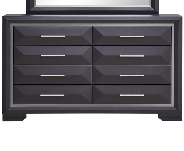 English Elm Liverpool King Bed with Bevel Panel Headboard, Matte Finish, Brushed Steel Accents & Storage Drawers Black 42 L x 62 W x 19 H B078P285485