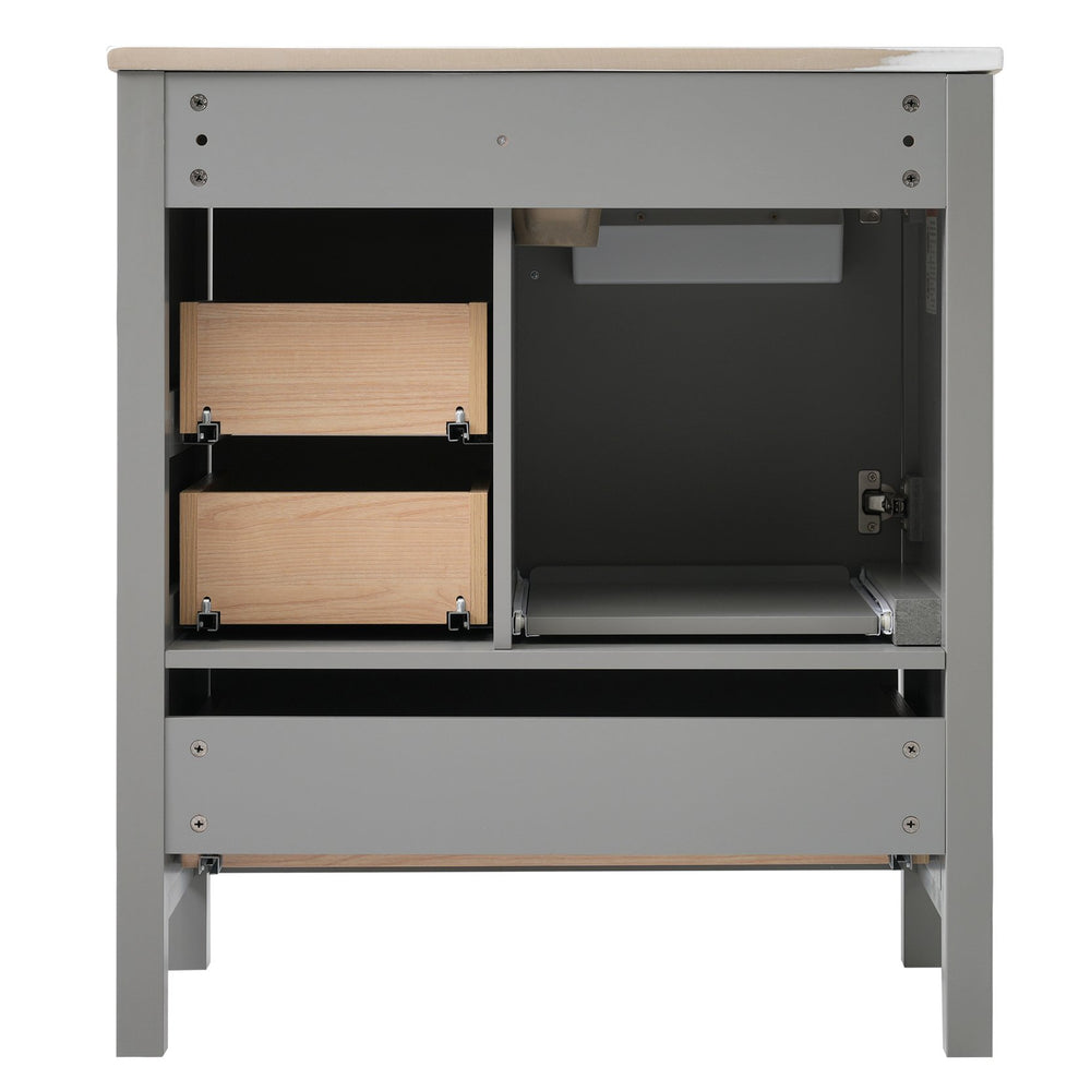 English Elm 30" Gray Bathroom Vanity with Ceramic Sink, Solid Wood Frame, Soft-Close Door & 3 Drawers for Organized Style N729P177787E
