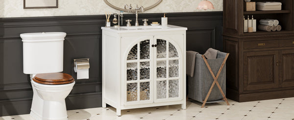 English Elm Christopher Knight Home® - 30 Inches Vintage Rustic Bathroom Vanity With Ceramic Sink, Soft-Close Doors & Antique Bronze Pulls N817P299512W