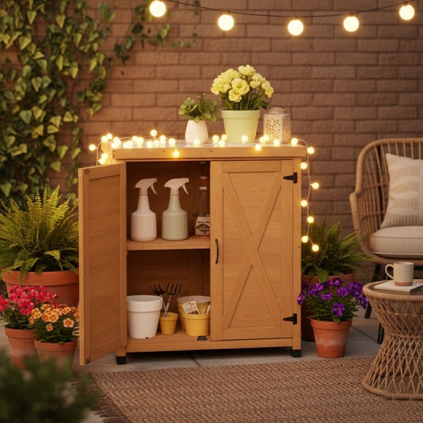 English Elm Potting Bench Hemlock Wood Frame Rust Proof Metal Top Outdoor Garden Work Station W1390P407474