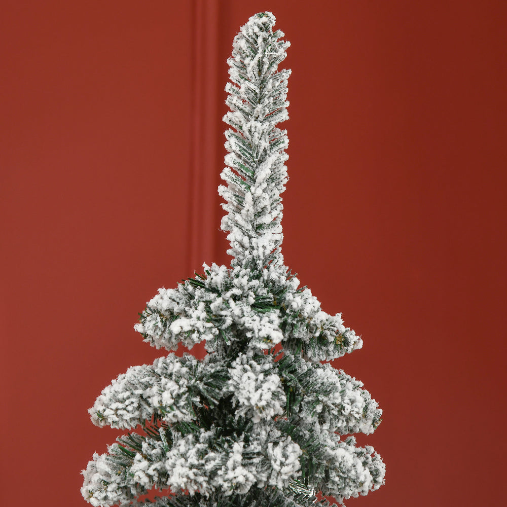English Elm Homcom 6' Snow Flocked Artificial Christmas Tree - Slim Pencil Design, Realistic Branches & 395 Tips W2225P249620