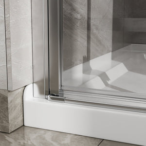 English Elm Goodyo 34"X72" Space-Saving Bifold Frameless Glass Shower Door & White Acrylic Base Combo Set W1223S00020