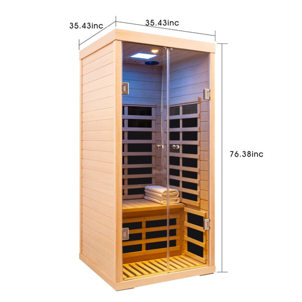 English Elm Low Emf Hemlock Infrared Sauna with Double Tempered Glass Doors and App Control W632S00021