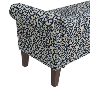 English Elm Wallen Traditional Upholstered Storage Ottoman Bench with Nailhead Trim and Vine Pattern Black,White,Wood B127P409580