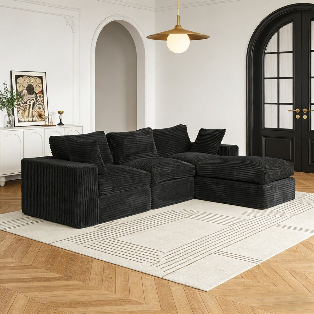 English Elm Modular Chenille Sectional Sofa Boneless Deep Seat Cloud Couch with Ottoman for Living Room Black T5880S00002