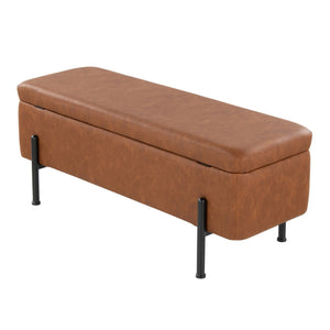 English Elm Daniella Camel Faux Leather Storage Bench with Black Steel Base, Flip-Top Lid & 500lb Capacity B202P223839