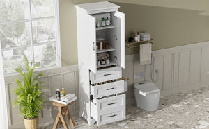 English Elm 71.6" Free-Standing Bathroom Vanity with Soft-Close Doors, 3 Drawers, Adjustable Shelves, White Finish N729P335599K