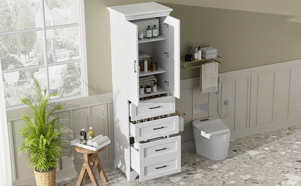 English Elm 71.6" Free-Standing Bathroom Vanity with Soft-Close Doors, 3 Drawers, Adjustable Shelves, White Finish N729P335599K