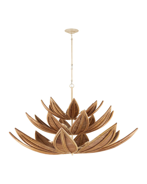 Currey & Company Cubana Two-tier Chandelier - Hand-crafted Rattan Leaves With Warm Glow, Adjustable Height, Elegant Design Natural Rattan ,Wrought Iron 9000-1299-currey-company