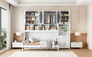 English Elm Twin Murphy Wall Bed with Integrated Closet Drawers and Desk for Studio Spaces White LP000595AAK-2