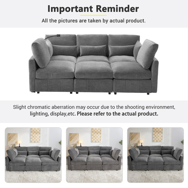 English Elm Modern Modular Sectional Sofa With Usb Ports & Movable Ottoman - L-Shaped, U-Shaped, Sofa Bed Comfort N719S002050E