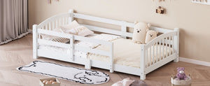 English Elm Twin Montessori Floor Bed Solid Pine Frame with Safety Guardrails for Kids Bedroom White N733P400298K