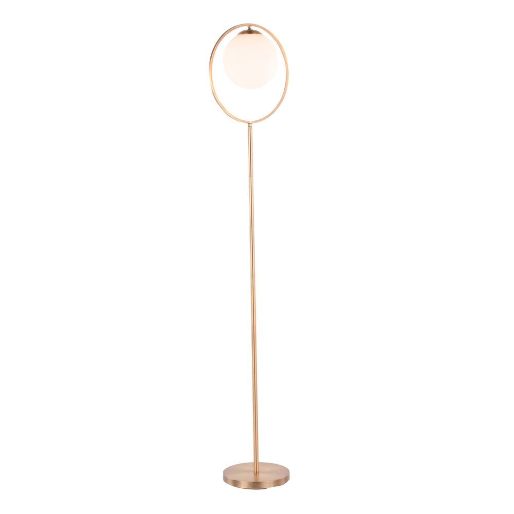 English Elm Moon Gold Floor Lamp with Frosted Glass Dome, Modern Metal Accent & Round Base, UL Listed Light B202P224173