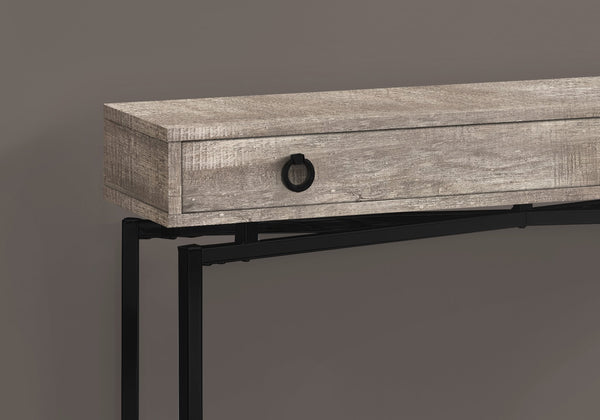 English Elm Accent Table Rustic Wood-Look End Table with Black Metal X Base, Nightstand with Drawer for Living Room taupe 52 L x 15 W x 6 H B2710P219291