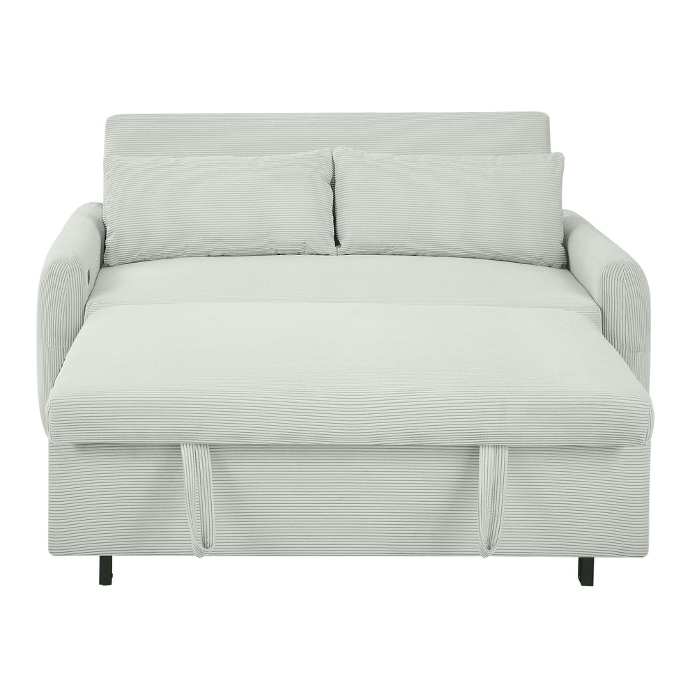 English Elm 57.48" Pull-out Sofa Bed Loveseat with USB Ports, Corduroy Upholstery, Pocket Spring Comfort, Compact Convertible Sleeper Beige N719P185194A