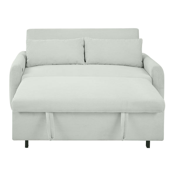 English Elm 57.48" Pull-out Sofa Bed Loveseat with USB Ports, Corduroy Upholstery, Pocket Spring Comfort, Compact Convertible Sleeper Pale Green N719P185194E