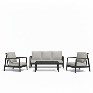 English Elm 4-piece Outdoor Conversation Set with Powder-coated Aluminum Frame and Plush Deep Cushions Black+Grey B082S00102