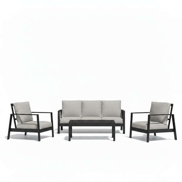 English Elm 4-piece Outdoor Conversation Set with Powder-coated Aluminum Frame and Plush Deep Cushions Black+Grey B082S00102
