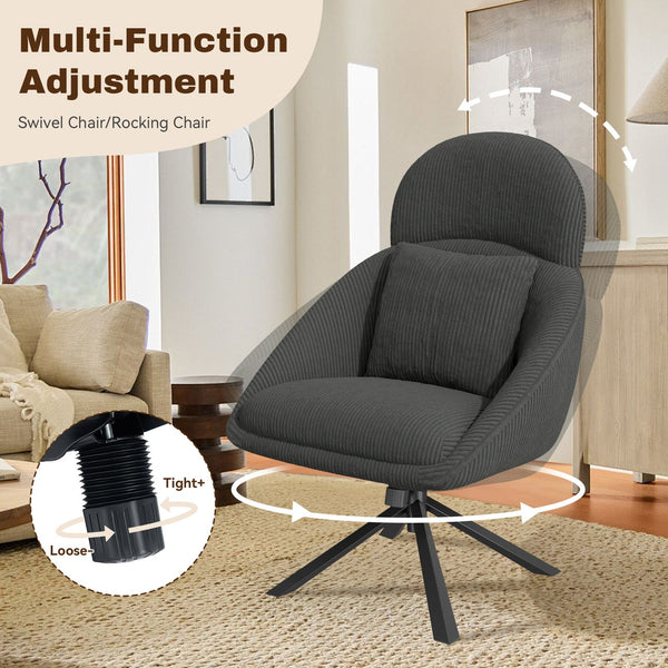 English Elm Modern Swivel Accent Chair with Adjustable Headrest, Oversized Corduroy Upholstered Rocking Recliner for Living Room Dark Gray T3950P397485