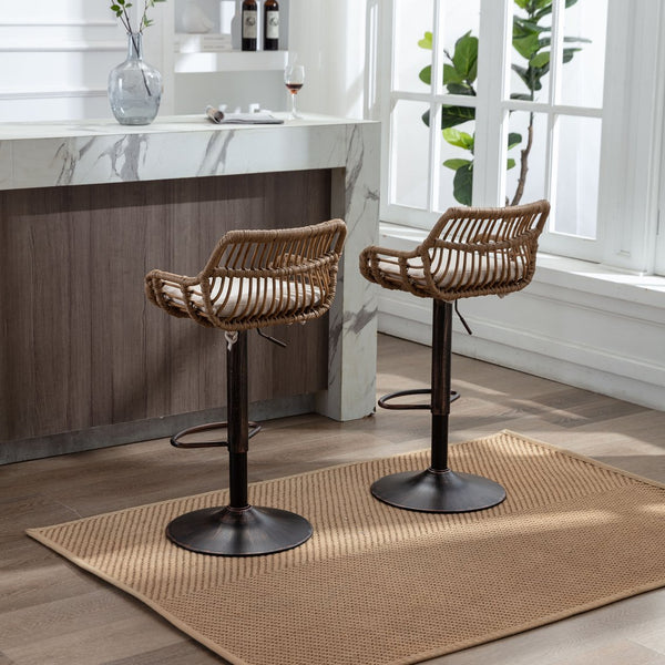 English Elm Modern Swivel Bar Stools Set of 2 Adjustable Counter Height Chairs with 360° Rotation, Linen Upholstery and Footrest W39594819