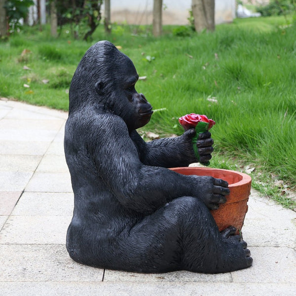 English Elm Outdoor Chimpanzee Resin Garden Statue with Built-in Planter for Patio Decor W5398P455473