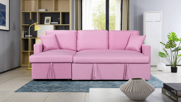 English Elm Sorrelle Linen Sleeper Sectional with Reversible Chaise and Hidden Storage Compartment Pink B2749S00041