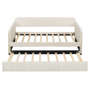 English Elm Upholstered Velvet Twin Daybed with Pull Out Trundle Sofa for Guest or Kids Room LP100127AAA