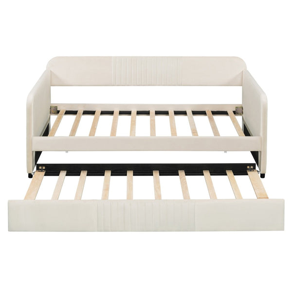 English Elm Upholstered Velvet Twin Daybed with Pull Out Trundle Sofa for Guest or Kids Room LP100127AAA