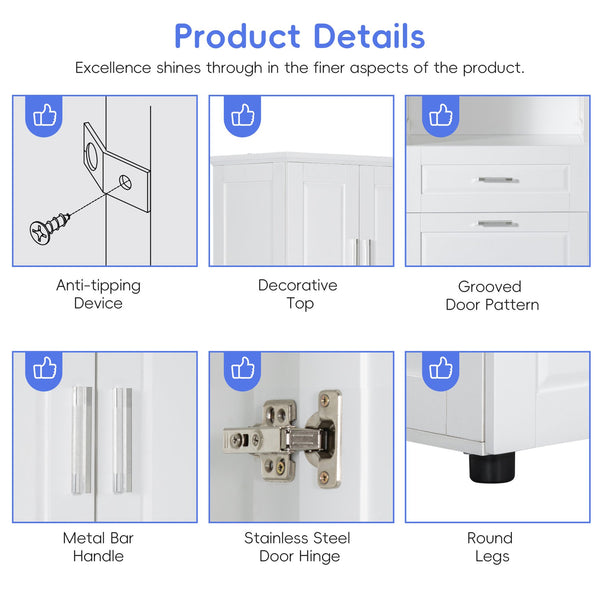 English Elm Tall Bathroom Cabinet with Tilt-Out Laundry Hamper, Adjustable Shelves, Anti-Tip Design & Large Storage White WF323481AAK