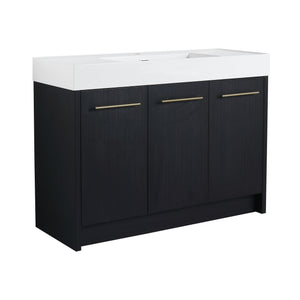 English Elm 48 Inch Freestanding Bathroom Vanity With Modern Resin Sink, Soft-Close Doors & Ample Storage Space W999S00180