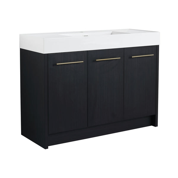 English Elm 48 Inch Freestanding Bathroom Vanity With Modern Resin Sink, Soft-Close Doors & Ample Storage Space W999S00180
