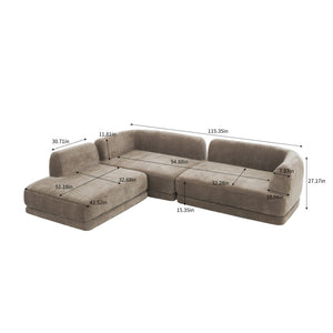 English Elm 115" L-shaped Sectional Three Piece Deep Seat Chaise Sofa for Modern Living Rooms N767P385430B