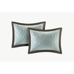 JLA Home Madison Park - 9 Juliana Charmeuse Comforter Set — Quilted Luxury in Chocolate, Light Blue & Ivory with Embroidered Pillows 96 L x 110 W x 1.5H MP10-459