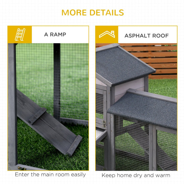 English Elm Pawhut Wooden Rabbit Hutch with Asphalt Roof Run Area Ramp and Removable Tray W2225P217659